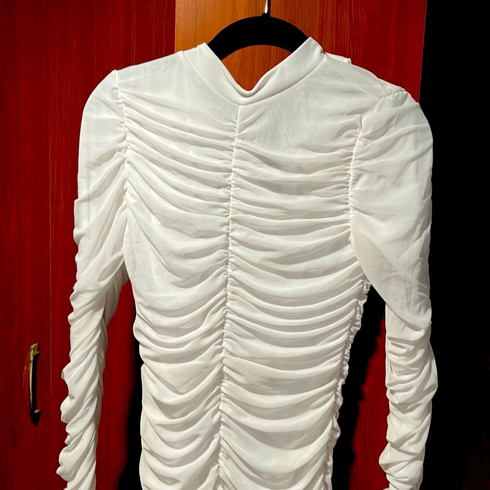 Fashion Nova ruched white dress size M